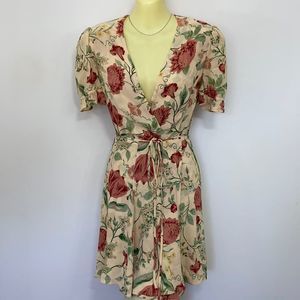 Reformation Floral Wrap Mini Dress - Cream and Red